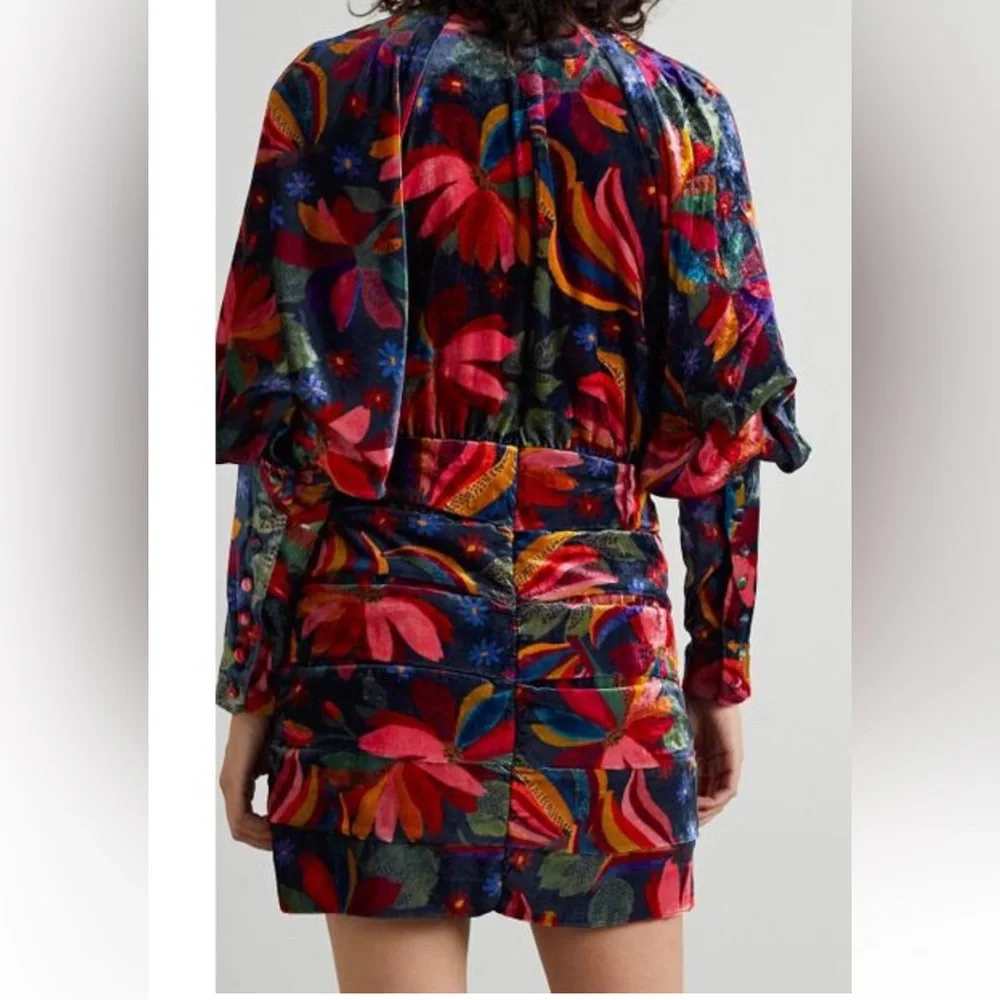 Farm Rio mini dress made from plush velvet printed with array of colorful blooms - Picture 3 of 12